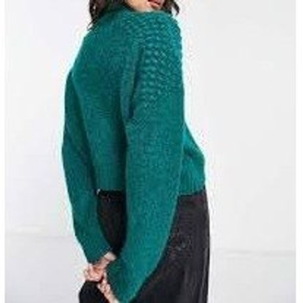 Free People Sweater Women XS Green Mock Neck Boho Chunky Cropped Cozy Pull Over - Picture 5 of 10